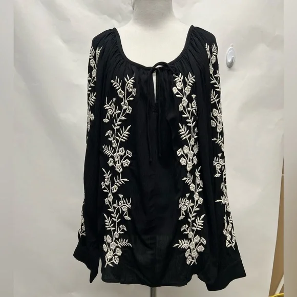Karen Kane Embroidered Floral Long Sleeve Peasant Blouse XL - Picture 1 of 6